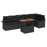 vidaXL Ensemble de Salle à Manger de Jardin de 7 Pièces avec Coussins Noir Rattan Poly Acacia