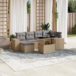 vidaXL Salon de jardin avec coussins 7 Pièces beige résine tressée