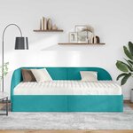 vidaXL Cadre de lit d'angle avec matelas 2 Pièces Turquoise Velours