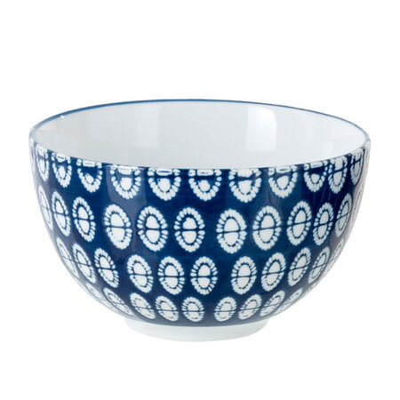 Bol bleu à motifs ronds blancs en porcelaine