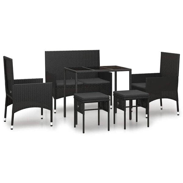 vidaXL Salon de jardin 6 Pièces avec coussins Noir Résine tressée