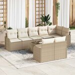 vidaXL Ensemble de canapé de jardin 9 Pièces Beige  blanc Poly rotin