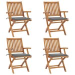 vidaXL Chaises pliables de jardin avec coussins 4 Pièces Teck solide