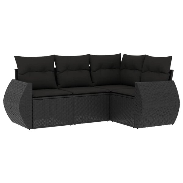 vidaXL Salon de jardin 4 Pièces avec coussins noir résine tressée