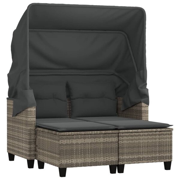 vidaXL Canapé de jardin 2 places et auvent tabourets gris clair rotin