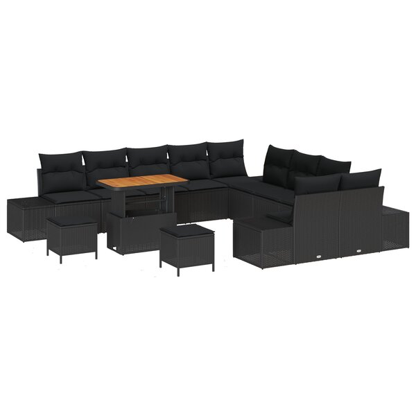 vidaXL Canapé de jardin 13 pièces avec coussins en poly rotin noir et acacia.