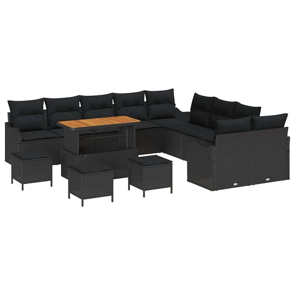 vidaXL Ensemble de canapé de jardin avec coussin 14 Pièces Noir polyrotin