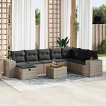 vidaXL Salon de jardin 9 Pièces avec coussins gris résine tressée