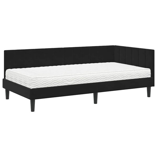 vidaXL Cadre de lit d'angle avec matelas Noir 90 x 200 cm Velours