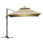 Parasol déporté LED carré double toit inclinable pivotant 360° manivelle piètement acier dim. 3L x 3l x 2 66H m beige