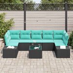 vidaXL Ensemble de canapé de jardin avec coussin 8 Pièces Noir polyrotin