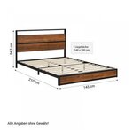 Lit double 140x200 bois brun metal noir