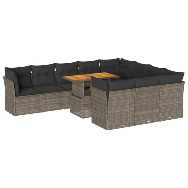 vidaXL Salon de jardin 11 Pièces avec coussins gris résine tressée