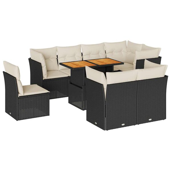 vidaXL Salon de jardin 9 Pièces avec coussins noir résine tressée