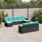 vidaXL Salon de jardin 10 Pièces avec coussins noir résine tressée