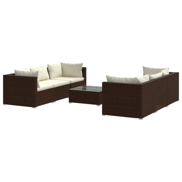 vidaXL Salon de jardin 7 Pièces avec coussins Résine tressée Marron