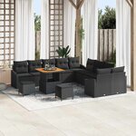 Ensemble de canapé de jardin 13 pièces avec coussins en poly rotin noir acacia