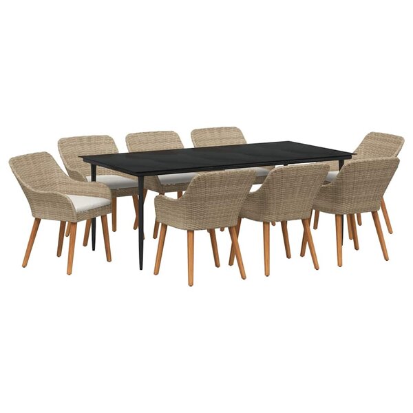 vidaXL Ensemble de salle à manger pour jardin 9 Pièces Beige polyrotin