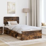 vidaXL Cadre de lit avec tête de lit Chêne fumé 75 x 190 cm Pin massif