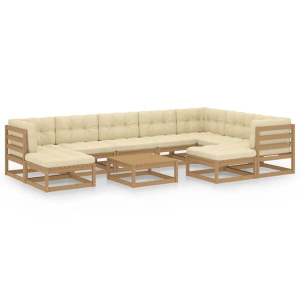 vidaXL Salon de jardin 10 Pièces avec coussins Marron miel Bois de pin
