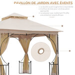 Pavillon de jardin tonnelle barnum style colonial double toit toiles moustiquaires amovibles zippées dim. 2 95L x 2 95l x 2 75H m beige noir