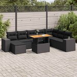 vidaXL Salon de jardin avec coussins 9 Pièces noir résine tressée acacia