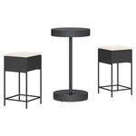 vidaXL Ensemble de bar de jardin 3 Pièces avec coussins noir poly rotin