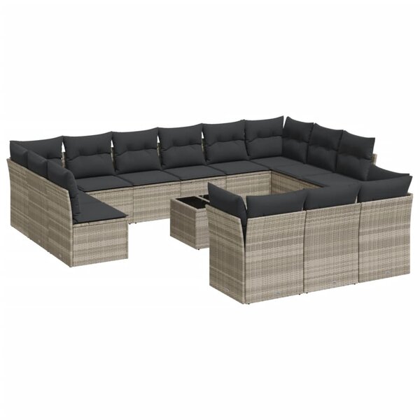 vidaXL Salon de jardin avec coussins 14 Pièces gris clair résine tressée