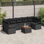 vidaXL Ensemble de canapé de jardin avec coussin 8 Pièces Noir Poly rotin