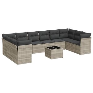 vidaXL Salon de jardin 11 Pièces avec coussins gris clair résine tressée
