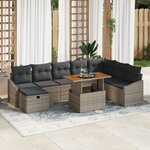 vidaXL Ensemble de Canapé de Jardin de 9 Pièces avec Coussins Gris Rattan Poly