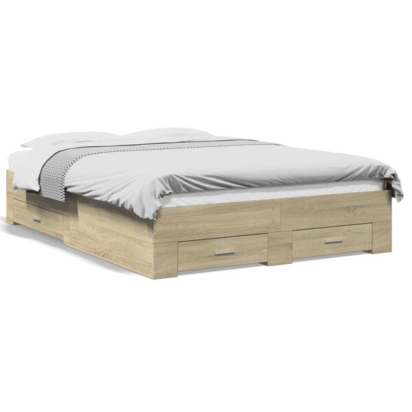 vidaXL Cadre de lit avec tiroirs sans matelas chêne sonoma 120x190 cm