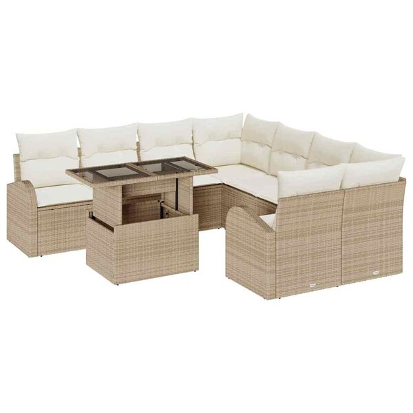 vidaXL Ensemble de canapé de jardin 9 Pièces Beige Poly rotin