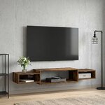 vidaXL Meuble TV mural Montage mural Chêne fumé 140 x 28 x 21 cm