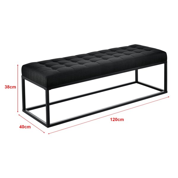 Tabouret rembourré banc banquette avec pieds métalliques housse textile 120 cm noir 03_0006273