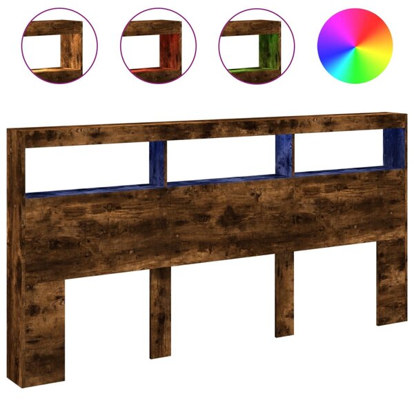 vidaXL Armoire tête de lit avec LED chêne fumé 200x17x102 cm