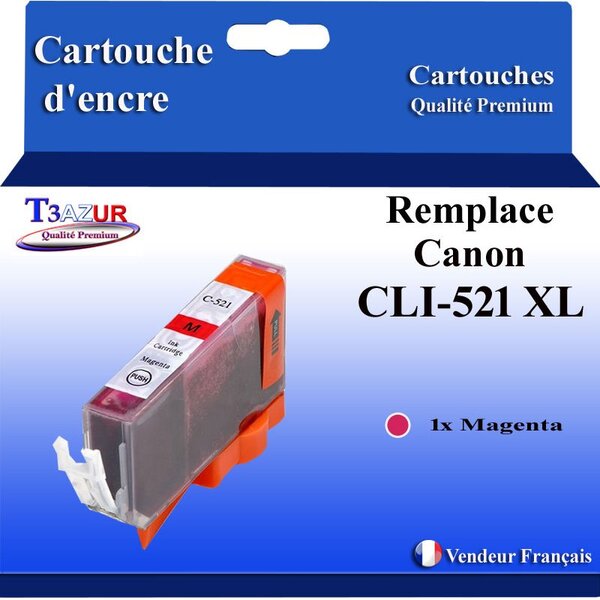 T3AZUR - Cartouche compatibles avec Canon CLI521 CLI-521 XL pour Canon Pixma MP620 MP630 MP640 MP980 MP990 MX860 MX870 - Magenta