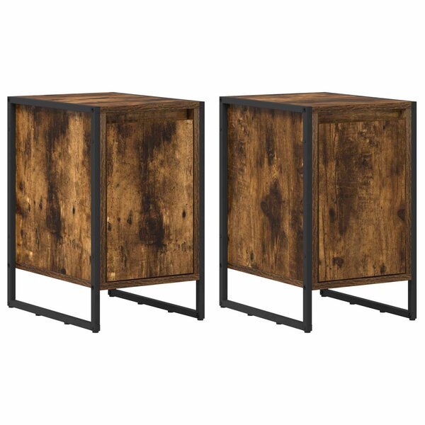 vidaXL Table de chevet 2 Pièces Chêne Fumé 39 5 x 30 x 50 cm