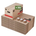 Pack and Move - Lot 50 Cartons Déménagement Premium - 60 X 30 X 30 - Extrême Résistance 30KG - Réutilisable - Poignées Renforcées - 3 Adhésifs Offerts