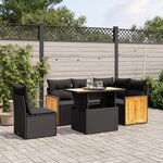 vidaXL Salon de jardin 6 Pièces avec coussins noir résine tressée