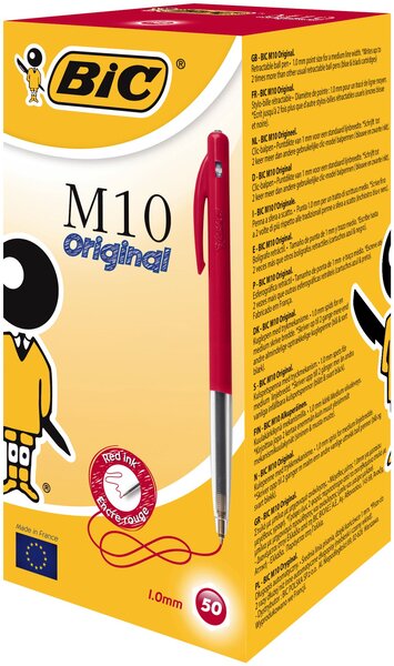 Stylos Bille BIC M10 Pointe Moyenne 1.0 Mm - Boîte De 50, Bleu - Rétractable, Clip, Fabrication Française