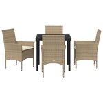Ensemble de salle à manger de jardin de 5 pièces avec coussins en rotin polybeige