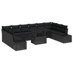 vidaXL Set de jardin 11 pièces avec des coussins en rotin noir.