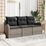 vidaXL Ensemble de canapé de jardin avec coussin 3 Pièces Gris Poly rotin