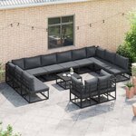 vidaXL Ensemble de canapé de jardin avec coussin 13 Pièces Noir Aluminium