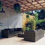 vidaXL Salon de jardin 7 Pièces avec coussins résine tressée gris