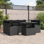 Ensemble de canapé de jardin 7 pièces avec coussins en rotin poly noir vidaXL