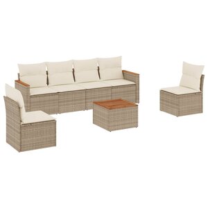 vidaXL Salon de jardin avec coussins 7 Pièces beige résine tressée