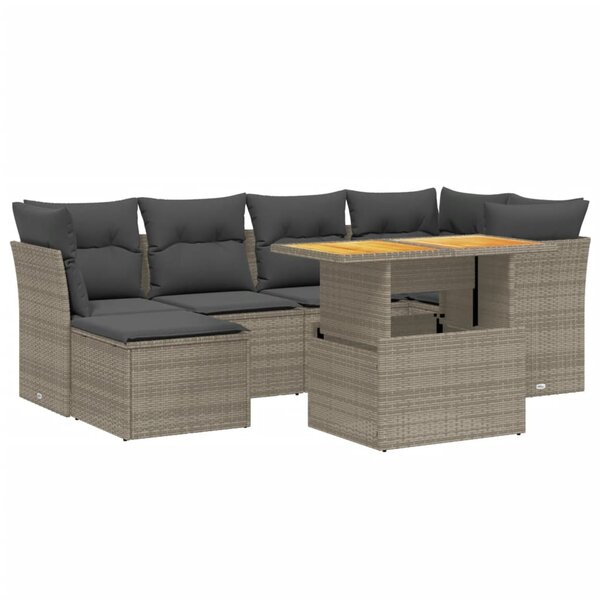 vidaXL Salon de jardin avec coussins 7 Pièces gris résine tressée