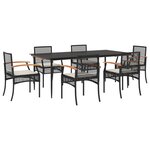 vidaXL Ensemble à manger de jardin coussins 7Pièces Noir Résine tressée
